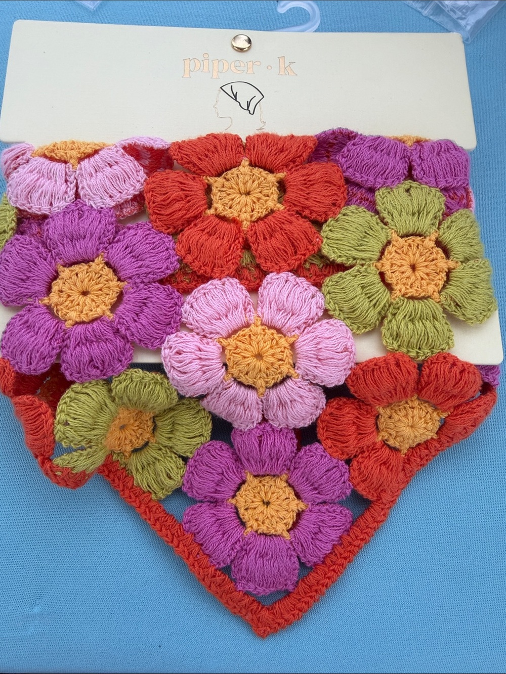 Piper K Colorful Crochet Flower Bandana head Scarf - Multicolor